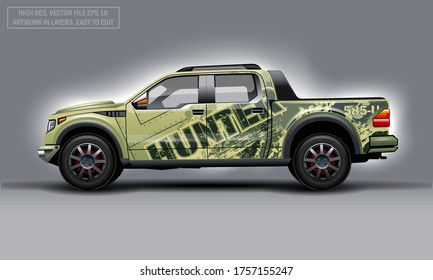 Editable template for wrap SUV with Hunter background decal. Hi-res vector graphics.