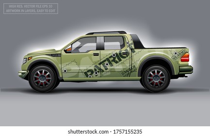 Editable template for wrap SUV with Patriot theme decal. Hi-res vector graphics.