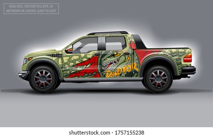 Editable template for wrap SUV with Raptor profile decal. Hi-res vector graphics.