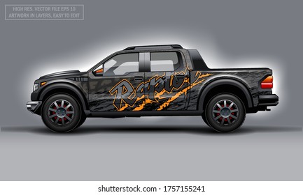 Plantilla editable para ajustar SUV con texto Raptor y marcado de arañazos. Gráficos vectoriales de alta resolución.