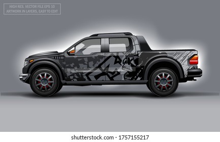 Editable template for wrap SUV with Skull abstract decal. Hi-res vector graphics.
