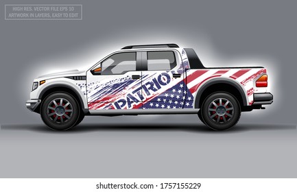 Editable Template For Wrap SUV With USA Flag Decal. Hi-res Vector Graphics.