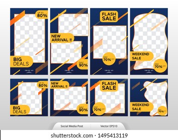 Editable templates for instagram stories and feed post, sale promotion,
gift, Trendy background design bundle for social media ads. -Eps10 Vector