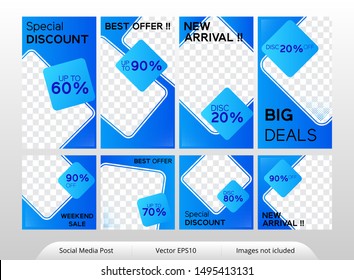 Editable templates for instagram stories and feed post, sale promotion,
gift, Trendy background design bundle for social media ads. -Eps10 Vector