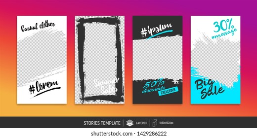 Editable templates for social media stories. Instagram story. Place for your photo and text. Vector design