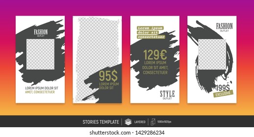 Editable templates for social media stories. Instagram story. Place for your photo and text. Vector design