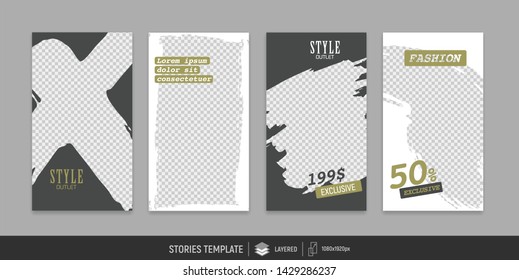 Editable templates for social media stories. Instagram story. Place for your photo and text. Vector design