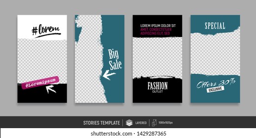 Editable templates for social media stories. Instagram story. Place for your photo and text. Vector design