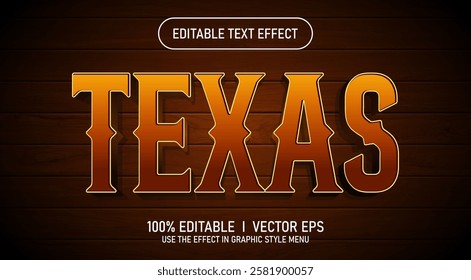 editable texas 3d vector text effect with modern style design