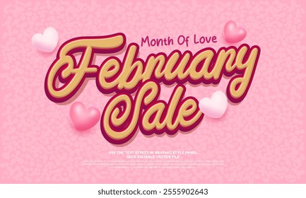 Editable text design that says February love month sale with heart background, showing sales sale or promotion for the month of February