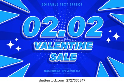 Editierbarer Texteffekt für 02 02 Valentine Sale auf blauem Hintergrund mit Sternen und Dreiecken