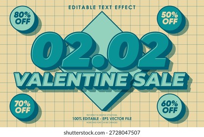 Editierbarer Texteffekt für einen Valentinstag-Verkauf 02.02 mit Rabattprozentsätzen.