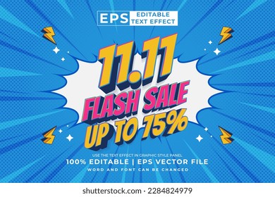 Editable text effect 11.11 flash sale  3d cartoon style premium vector