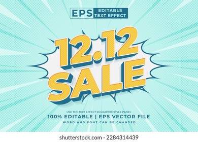 Editable text effect 12.12 sale  3d cartoon style premium vector