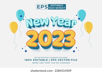 Editable text effect 2023 new year 3d cartoon style premium vector
