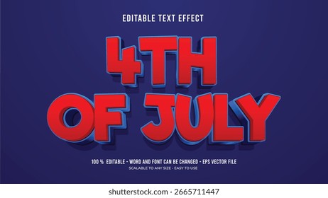 Efeito de texto editável 4 de julho 3d estilo premium vetor	
