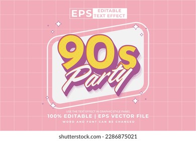 Editable text effect - 90s Party 3d Cartoon template style premium vector