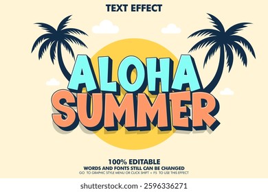 Editable text effect of aloha summer with retro style
