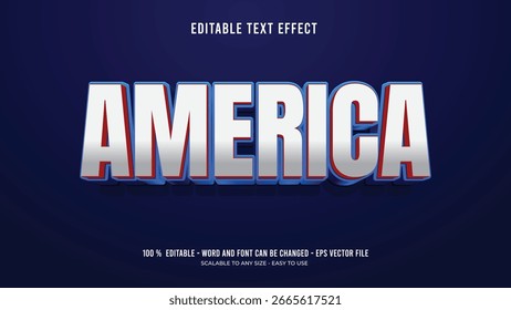Efeito de texto editável vetor premium estilo 3d américa
