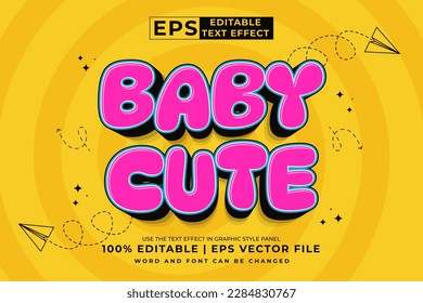 Editable text effect Baby Cute 3d Cartoon cute style premium vector