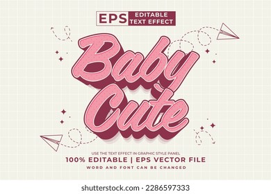 Editable text effect - baby cute 3d Cartoon Cute template style premium vector