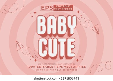 Editable text effect - Baby Cute  3d Cartoon template style premium vector