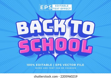 Editable text effect back to school 3d cartoon template style premium vector