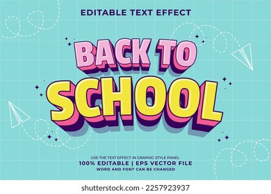 Editable text effect - Back To School 3d Traditional Cartoon template style premium vector