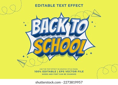 Editable text effect - Back To School 3d Traditional Cartoon template style premium vector