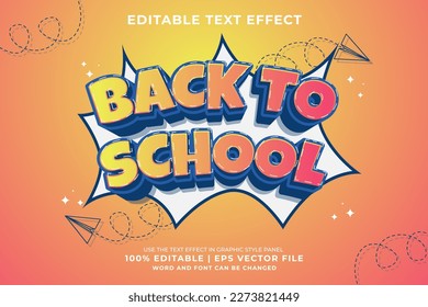 Editable text effect - Back To School 3d Traditional Cartoon template style premium vector