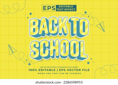 Editable text effect - Back To School 3d Cartoon template style premium vector