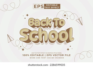 Editable text effect - Back To School 3d Cartoon template style premium vector