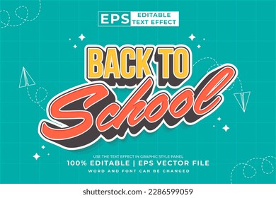 Editable text effect - Back To School 3d Cartoon template style premium vector