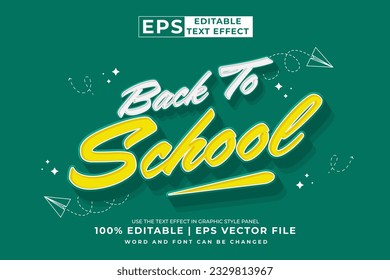 Editable text effect Back To School 3d Cartoon template style premium vector