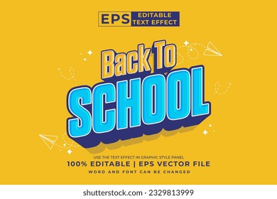 Editable text effect Back To School 3d Cartoon template style premium vector