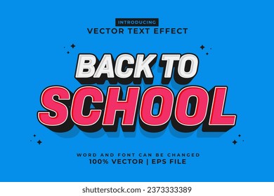 Efecto de texto editable Volver a la escuela 3d estilo de caricatura vector premium