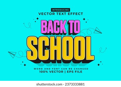 Editable text effect Back To School 3d cartoon style premium vector