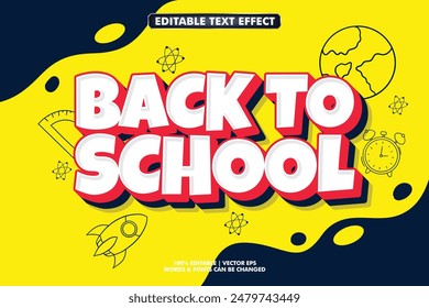 Editable text effect - Back To School 3d  Cartoon typography template style premium vector