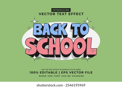 Editable text effect Back To School 3d cartoon style premium vector