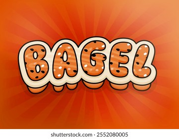 Editable Text Effect of Bagel with Cream Cheese Sandwich, Perfect for New York Breakfast Menus and Healthy, Tasty Food Concepts for New Yorkers