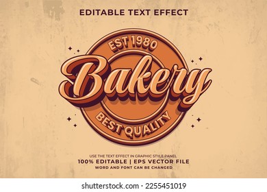 Editable text effect - Bakery Logo 3d Traditional Cartoon template style premium vector