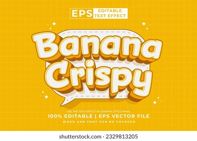 Editable text effect Banana Crispy 3d Cartoon template style premium vector