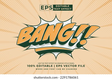 Editable text effect Bang Comic 3d cartoon template style premium vector