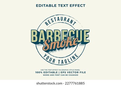 Editable text effect barbecue smoke logo 3d vintage style premium vector