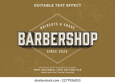 Editable text effect barbershop logo 3d vintage style premium vector