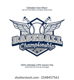 Editable text effect - Baseball Championship emblem logo monochrome style