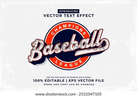 Editable text effect Baseball  Logo 3d Vintage template style premium vector