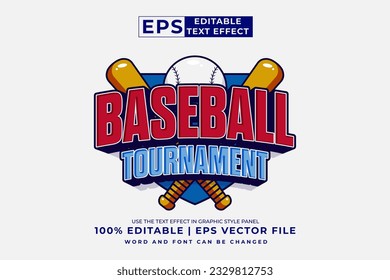 Editable text effect Baseball Tournament Logo 3d Cartoon template style premium vector