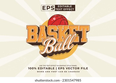 Editable text effect basket ball logo 3d cartoon style premium vector