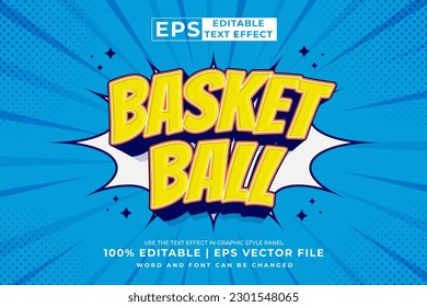 Editable text effect basket ball comic 3d cartoon style premium vector